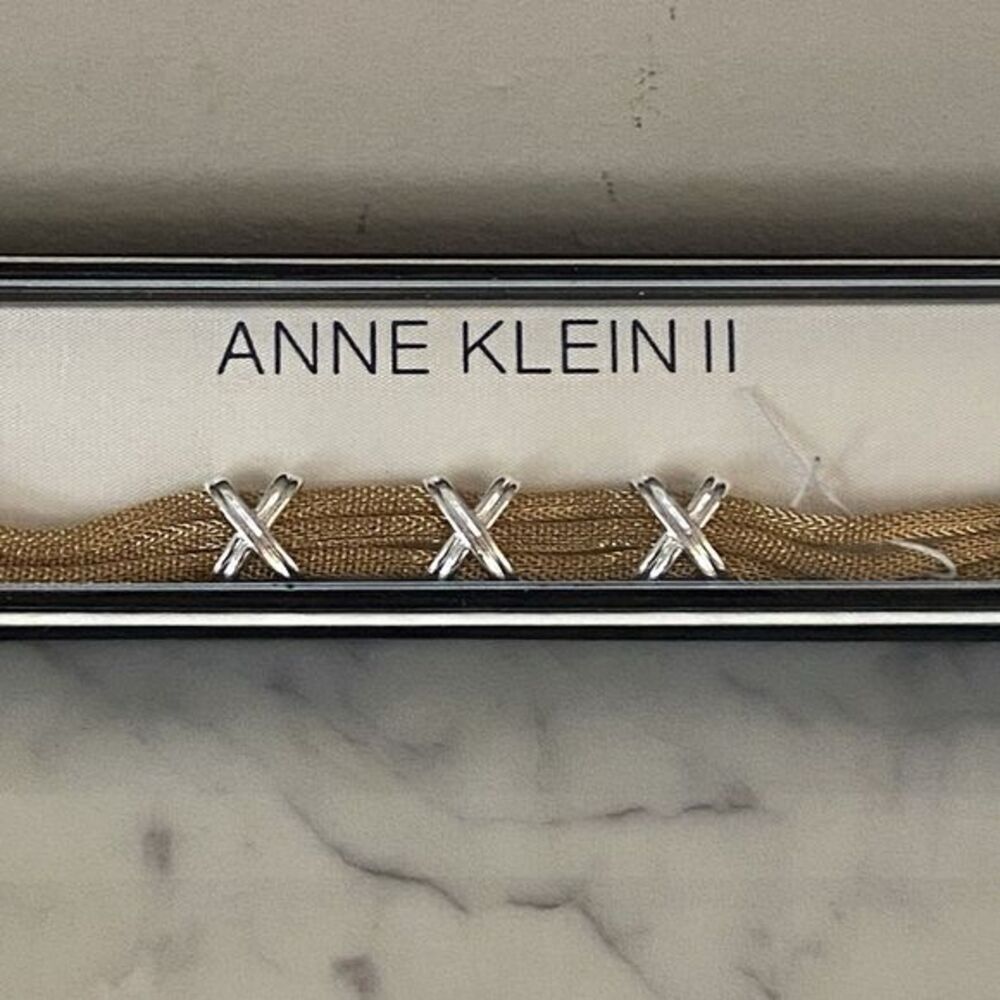 Anne Klein Vintage Golden Mesh Bracelet Polished X Stations Gold Tone NOS 7” - Picture 1 of 7